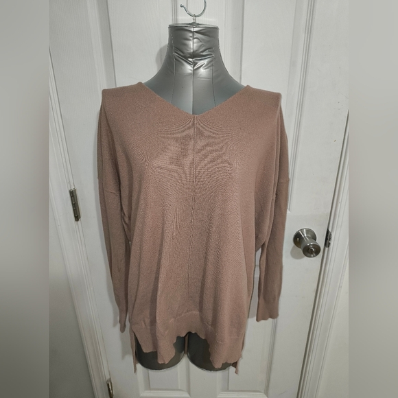 Sweaters - Tan V-Neck Sweater with Relaxed Fit